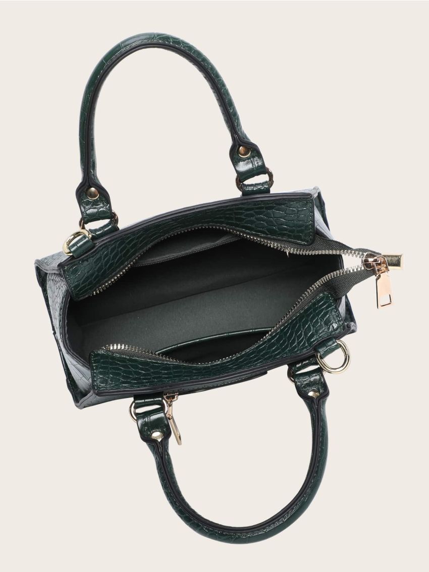 Minimalist Croc Embossed Satchel Bag