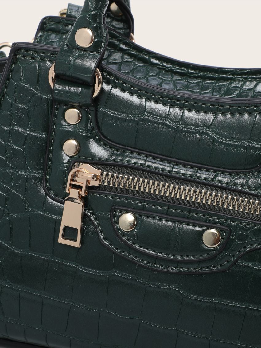 Minimalist Croc Embossed Satchel Bag