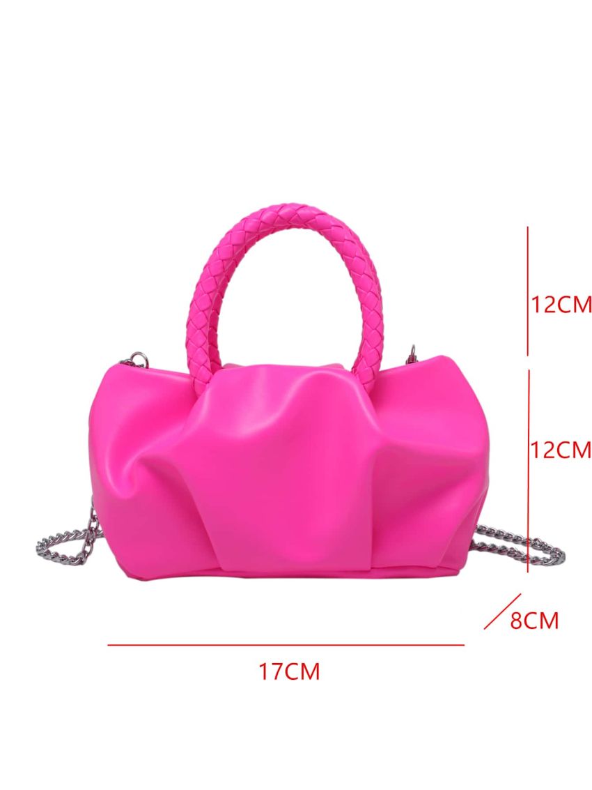 Mini Solid Braided Design Chain Ruched Bag