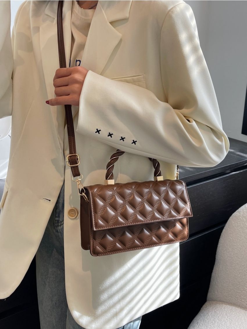 Braided Strap Detail Quilted Flap Square Bag