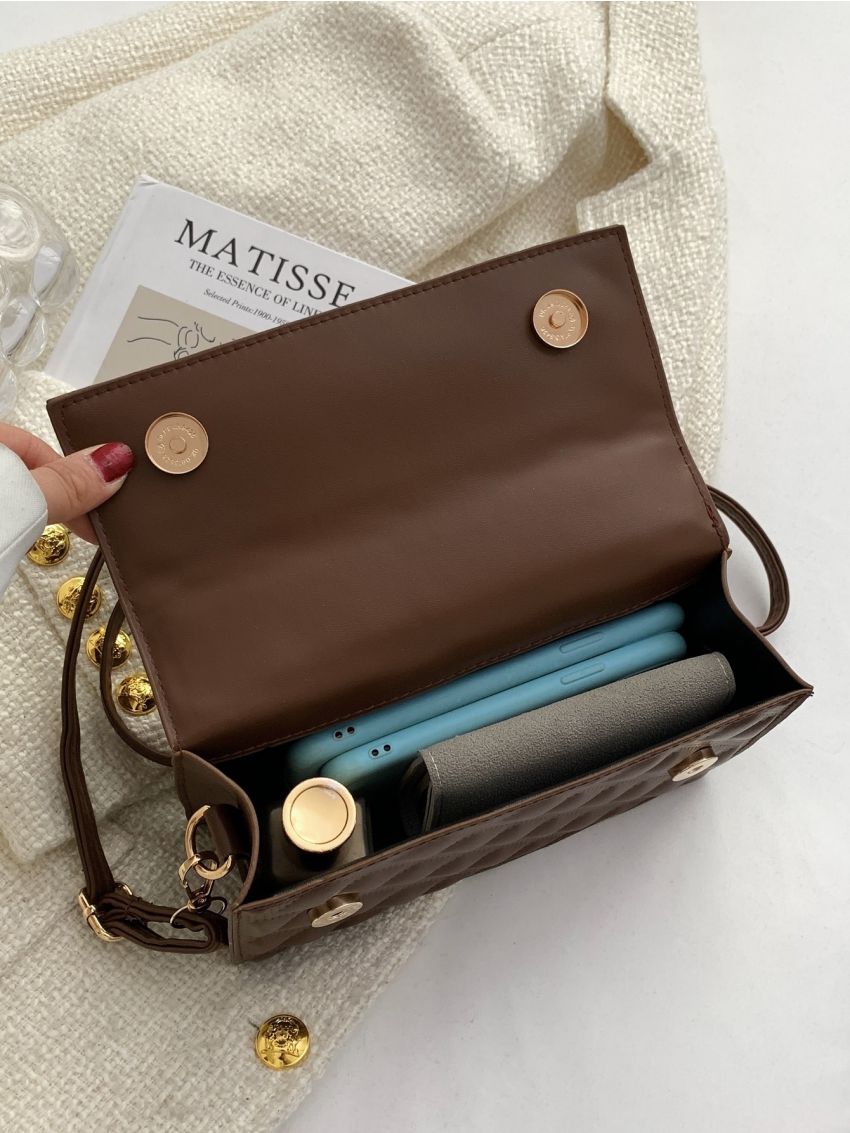 Braided Strap Detail Quilted Flap Square Bag