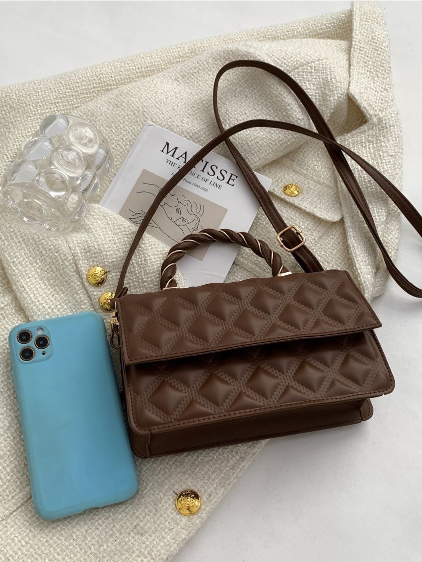 Braided Strap Detail Quilted Flap Square Bag