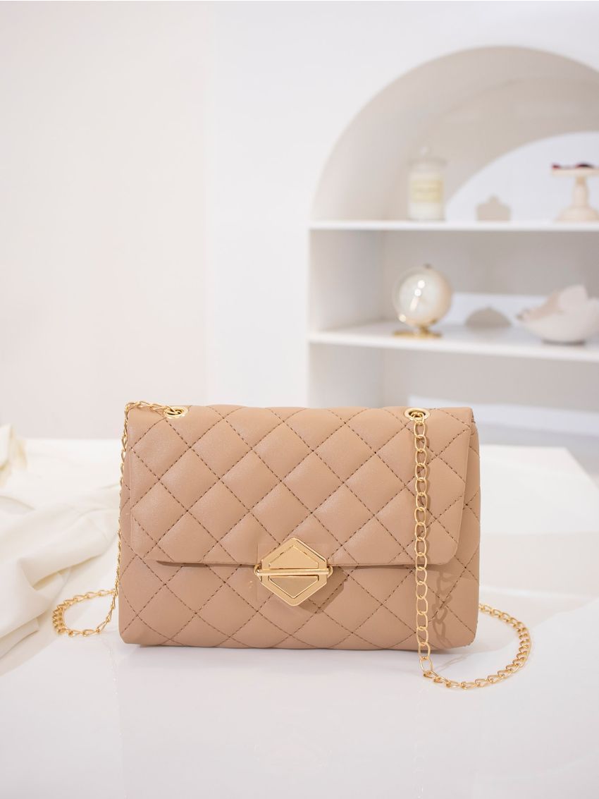 Quilted Push Lock Flap Chain Bag