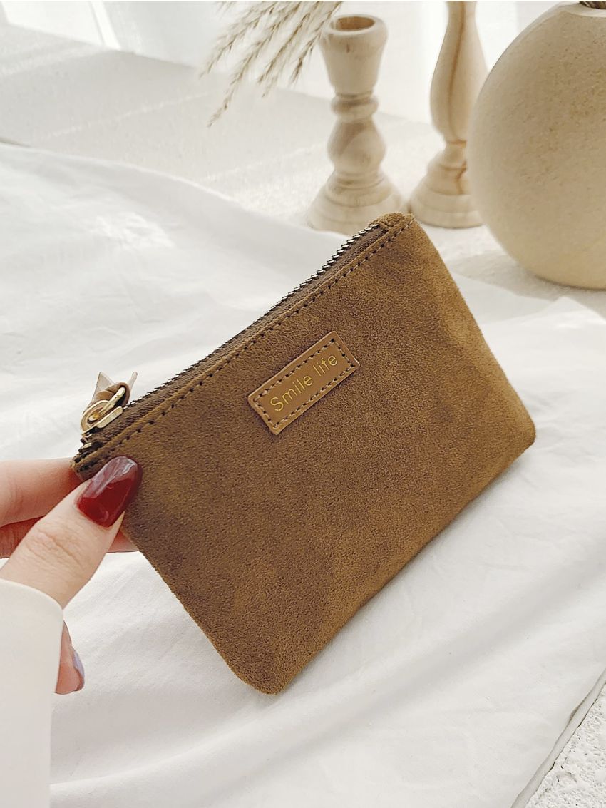 Letter Graphic Corduroy Coin Case