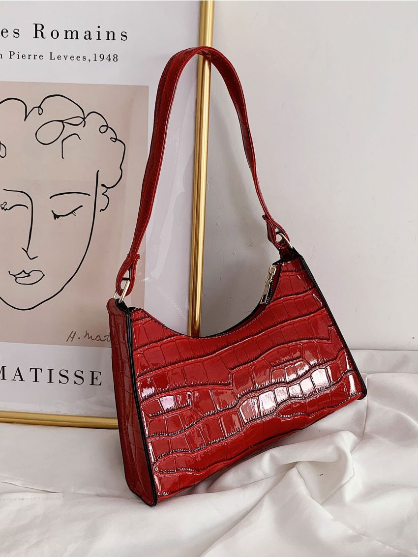 Croc Embossed Shoulder Bag