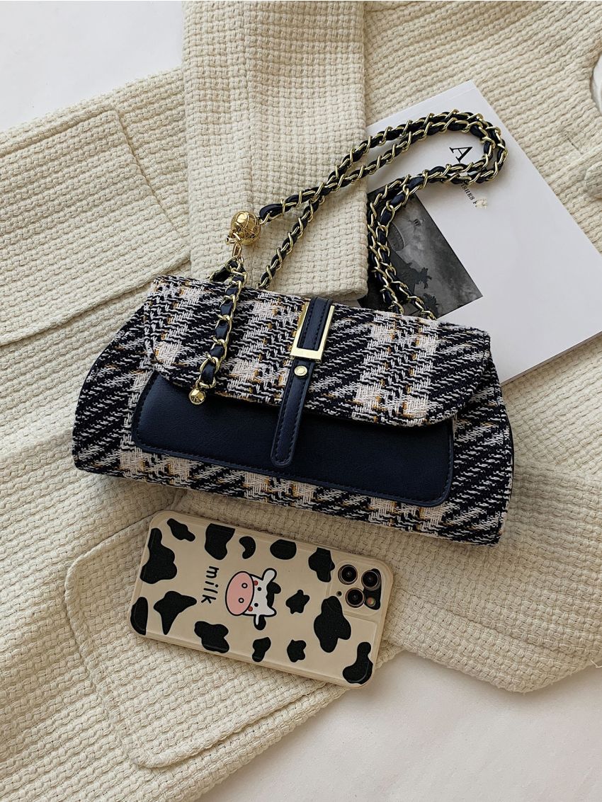 Plaid Pattern Flap Square Bag