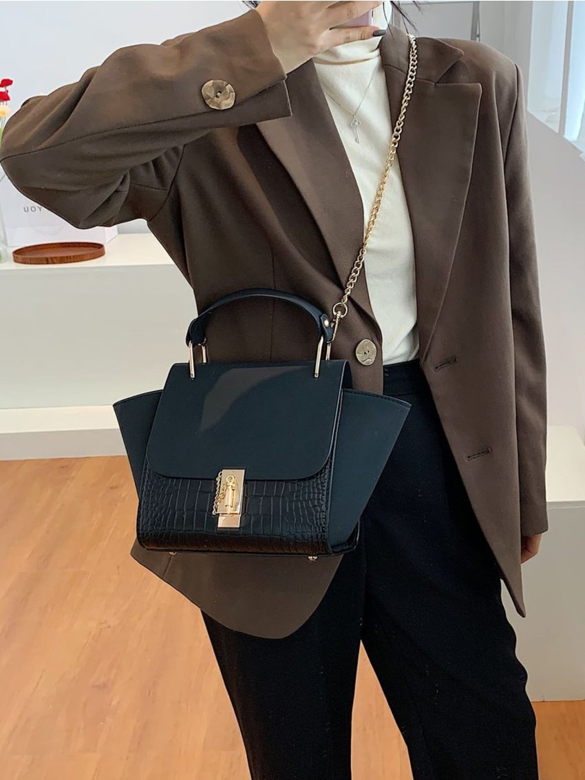 Croc Embossed Satchel Bag