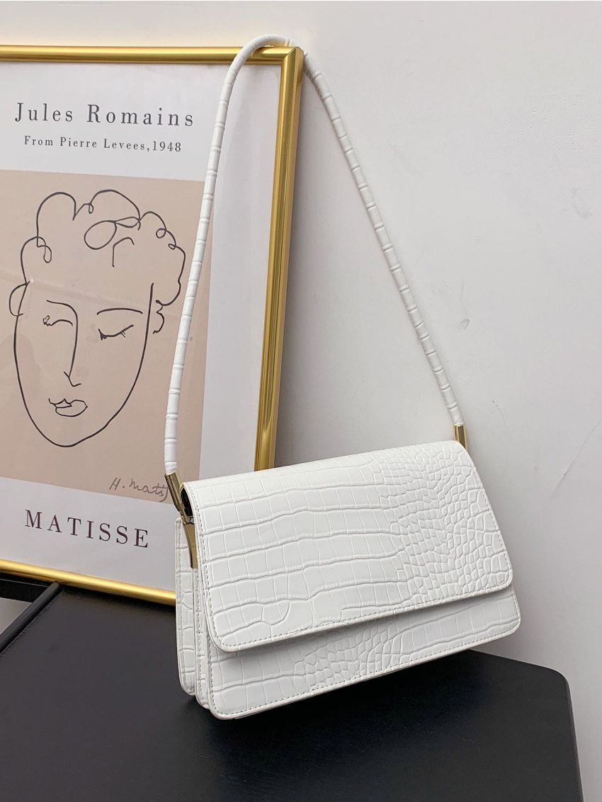 Croc Embossed Flap Shoulder Bag