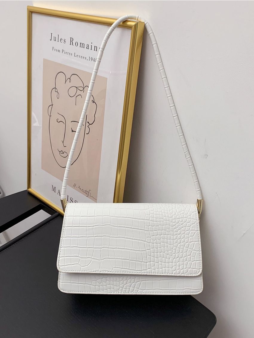 Croc Embossed Flap Shoulder Bag