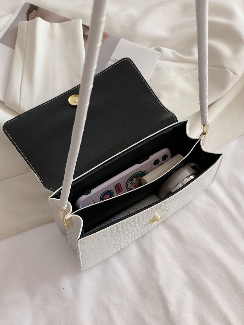 Croc Embossed Flap Shoulder Bag