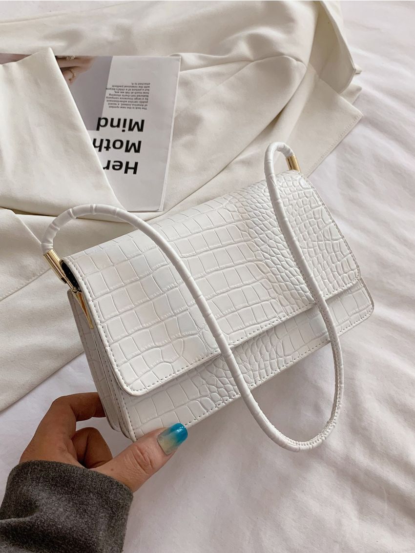 Croc Embossed Flap Shoulder Bag