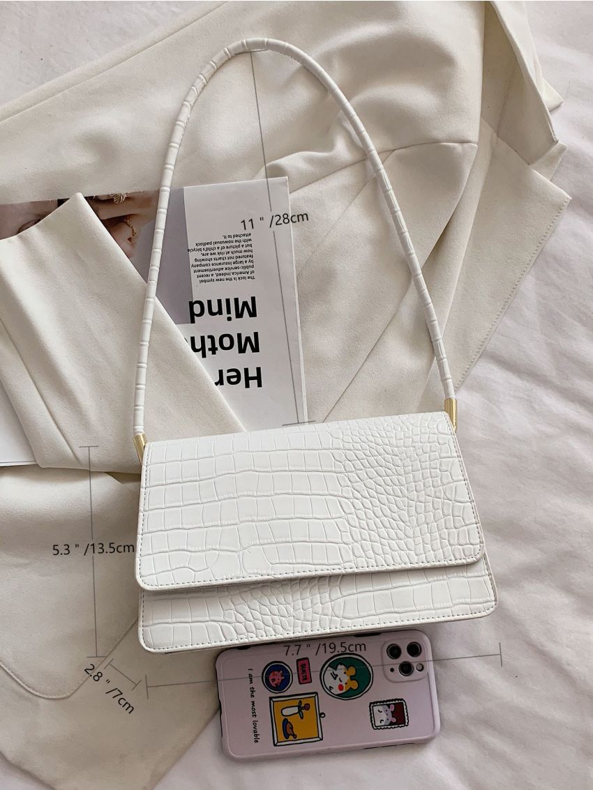 Croc Embossed Flap Shoulder Bag