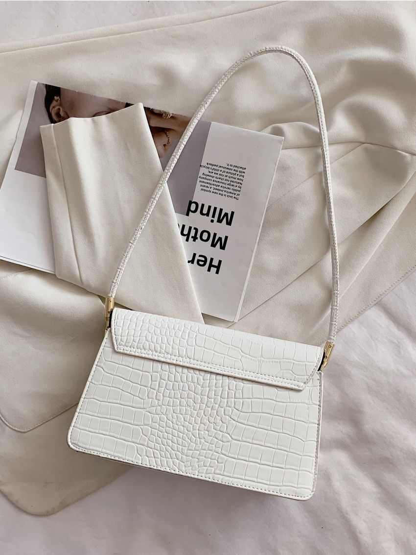 Croc Embossed Flap Shoulder Bag