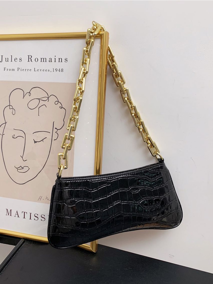 Croc Embossed Chain Shoulder Bag