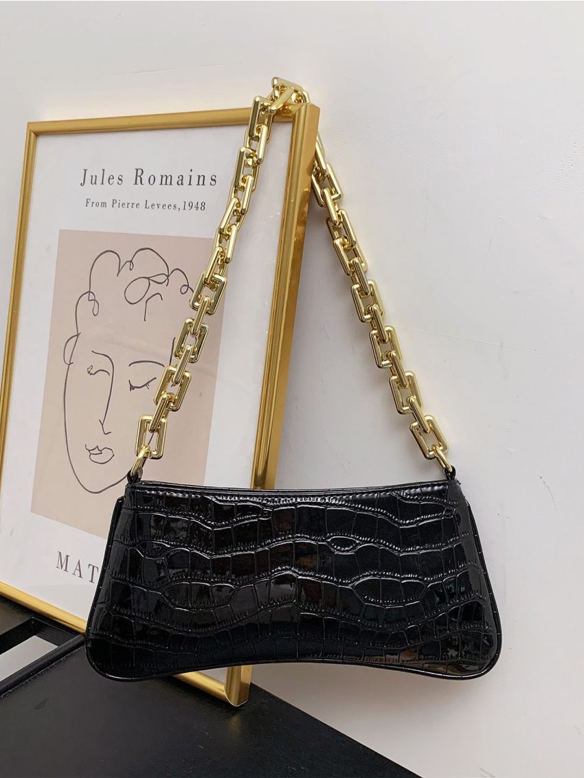 Croc Embossed Chain Shoulder Bag