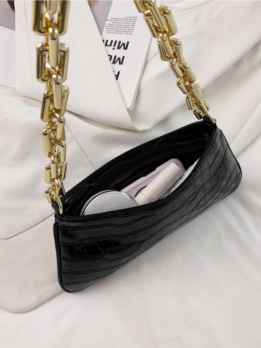 Croc Embossed Chain Shoulder Bag