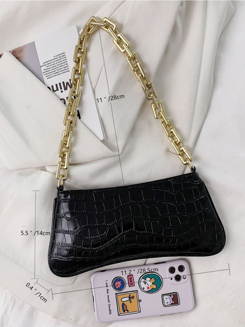 Croc Embossed Chain Shoulder Bag