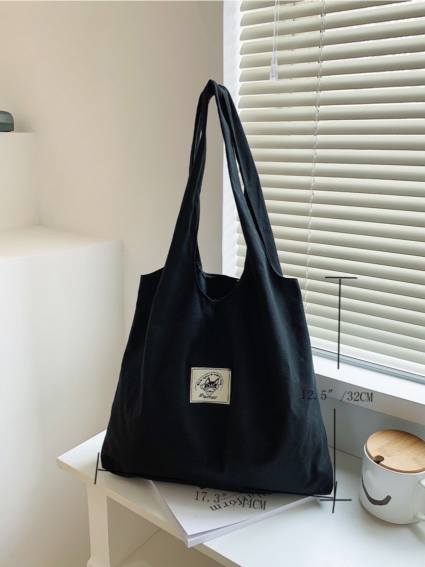 Cartoon Patch Canvas Shopper Bag