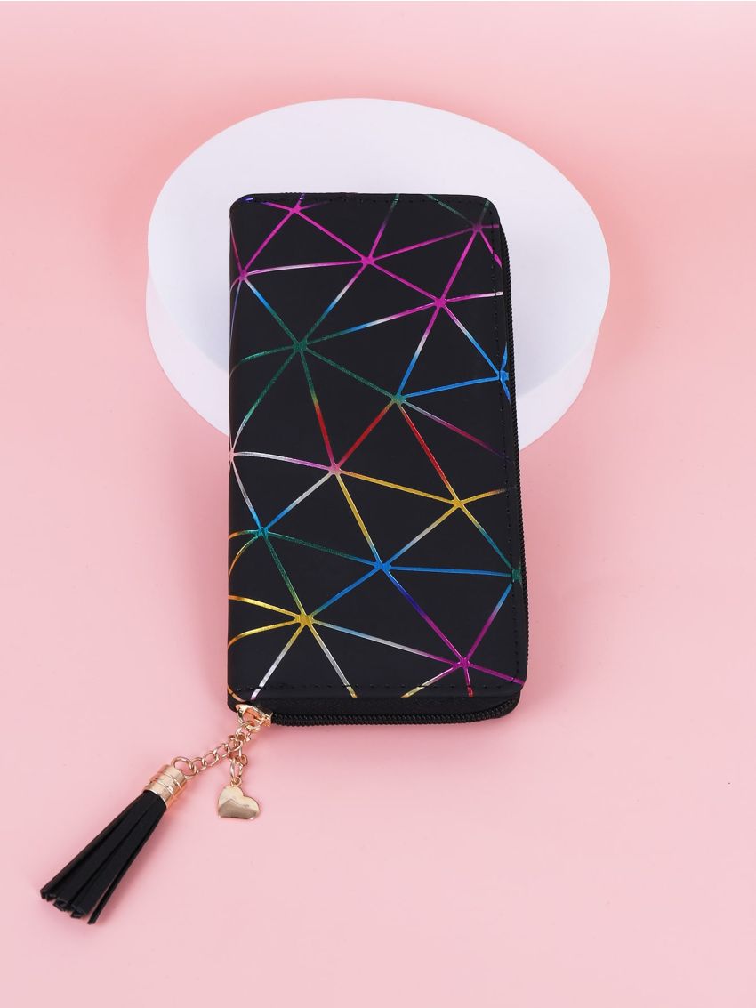 Tassel Charm Geometric Pattern Long Wallet