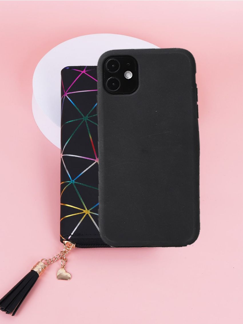 Tassel Charm Geometric Pattern Long Wallet