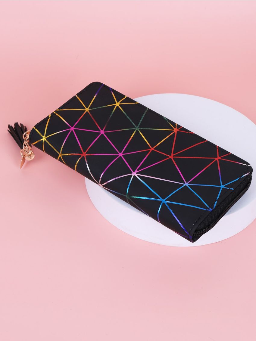 Tassel Charm Geometric Pattern Long Wallet