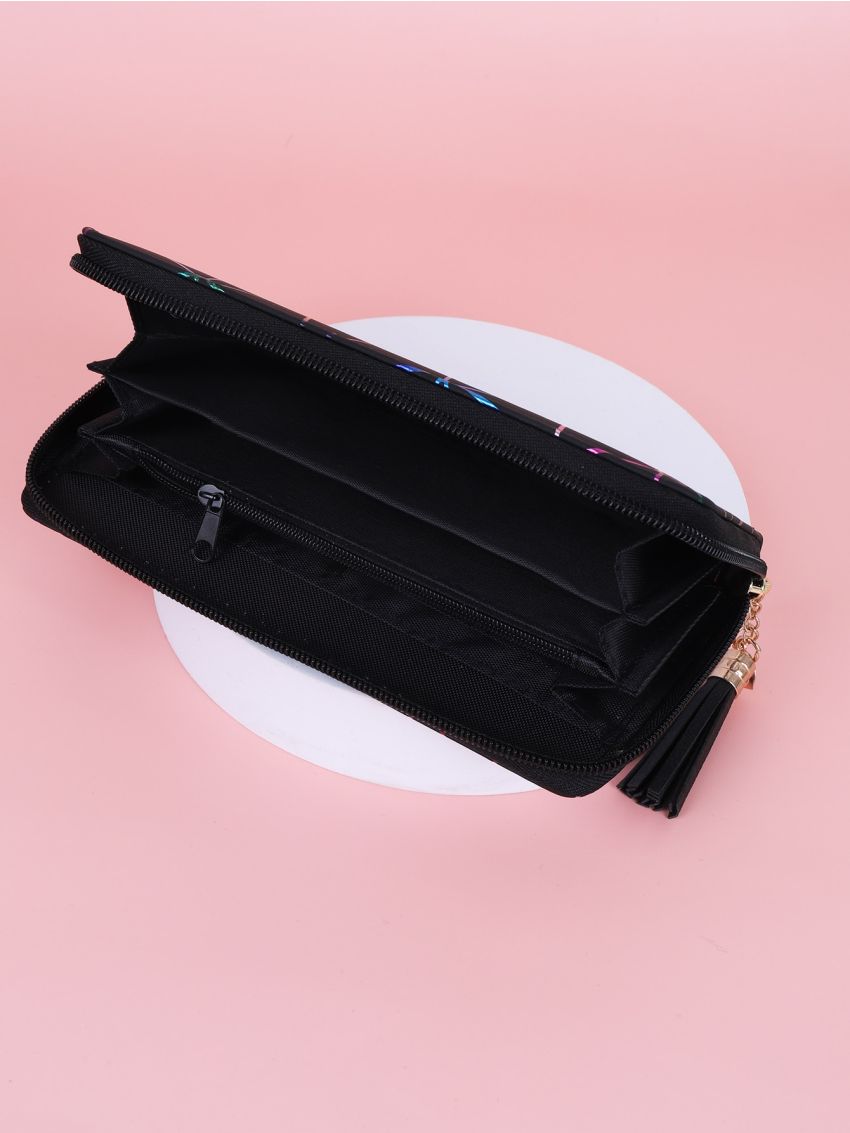 Tassel Charm Geometric Pattern Long Wallet