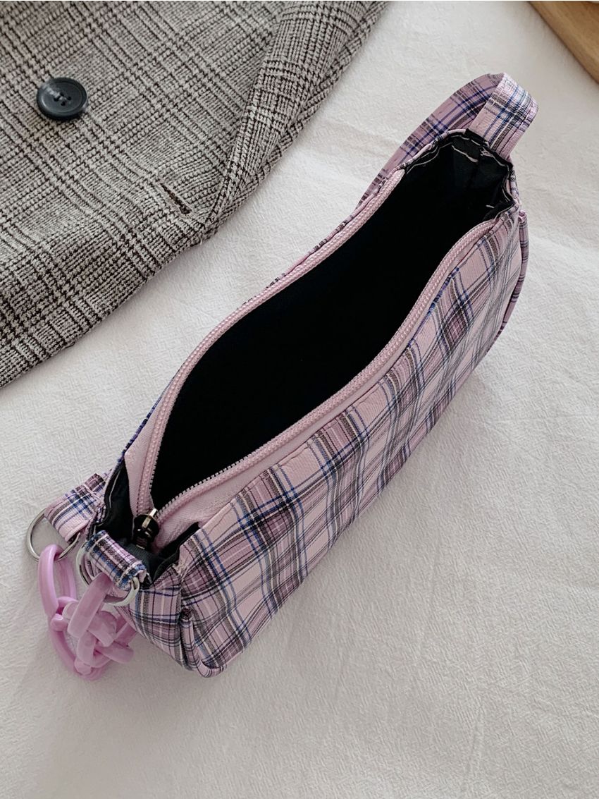 Plaid Pattern Baguette Bag