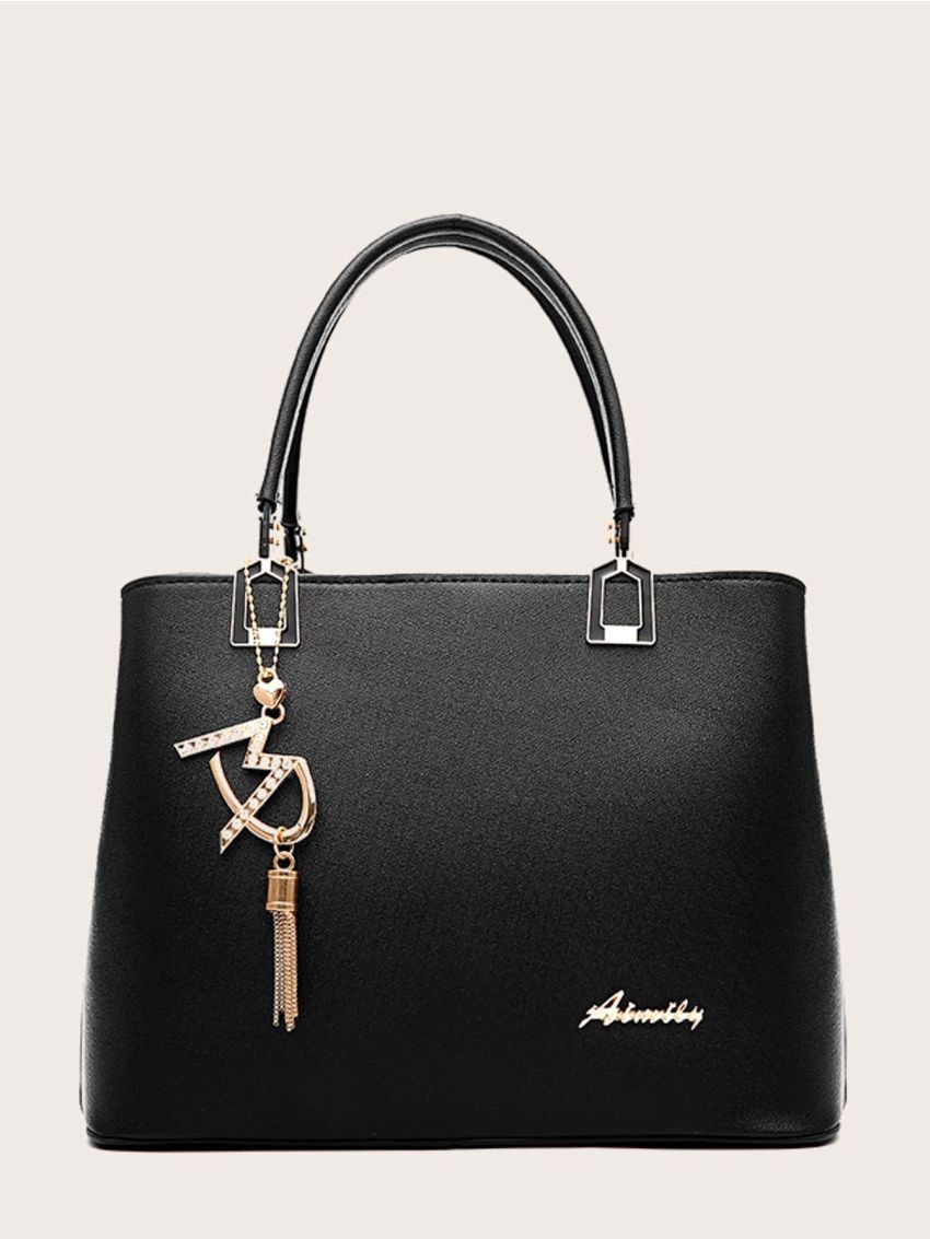 Metal Letter Detail Satchel Bag With Bag Charm