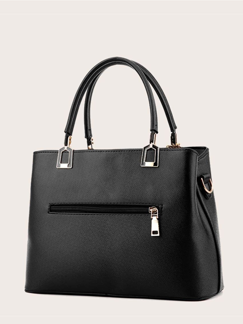 Metal Letter Detail Satchel Bag With Bag Charm