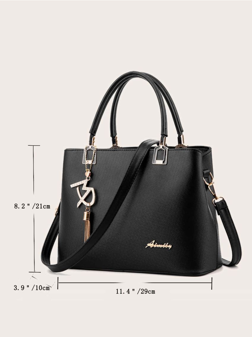 Metal Letter Detail Satchel Bag With Bag Charm