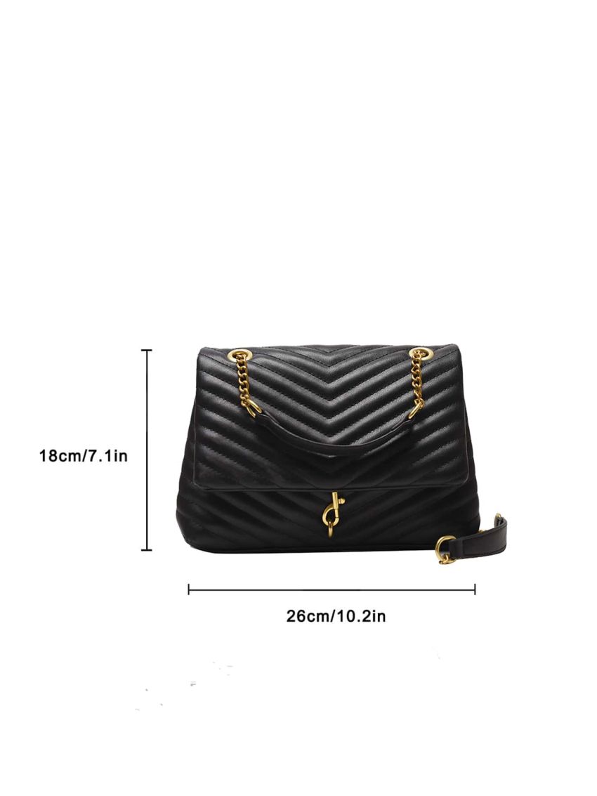 Minimalist Metal Decor Chevron Flap Square Bag