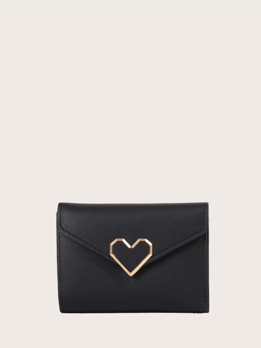 Metal Heart Decor Fold Over Small Wallet