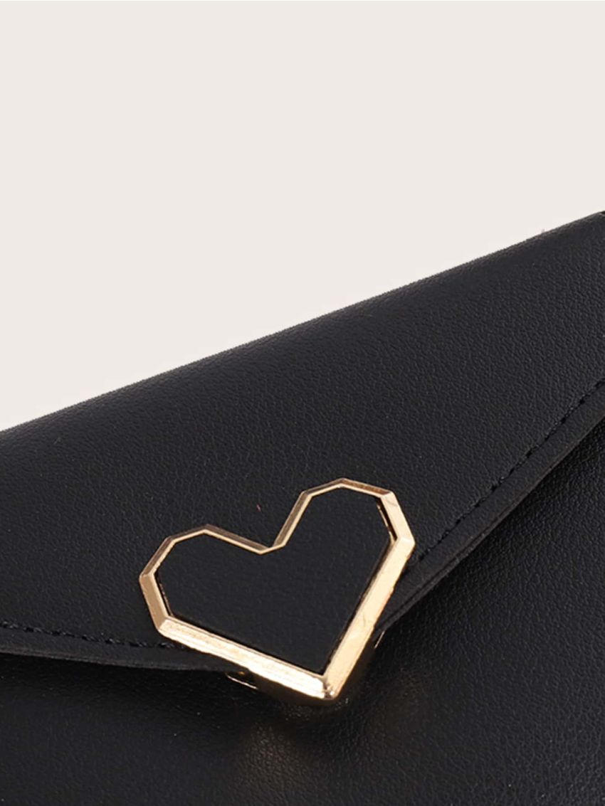 Metal Heart Decor Fold Over Small Wallet