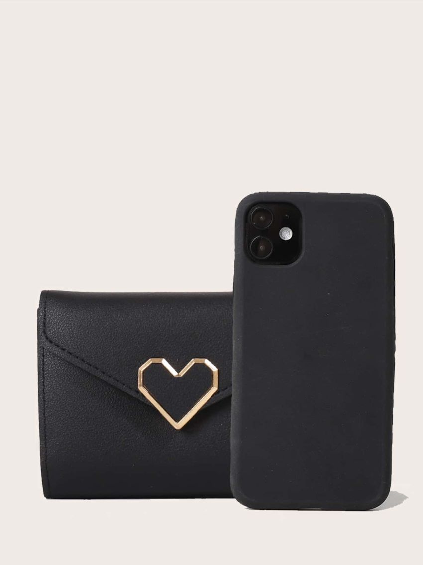 Metal Heart Decor Fold Over Small Wallet