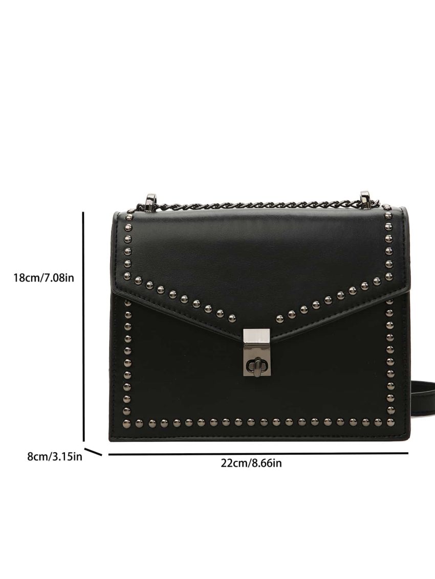 Studded Decor Flap Chain Shoulder Bag