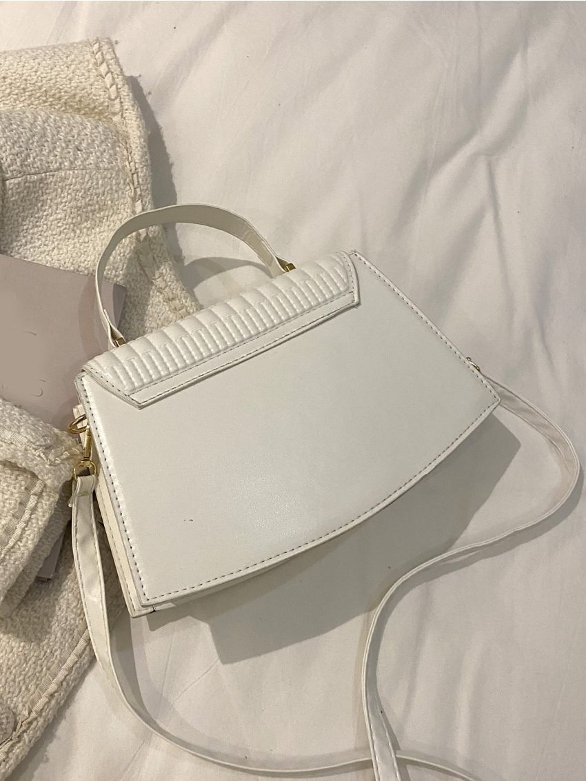 Chain Decor Textured Flap Satchel Bag