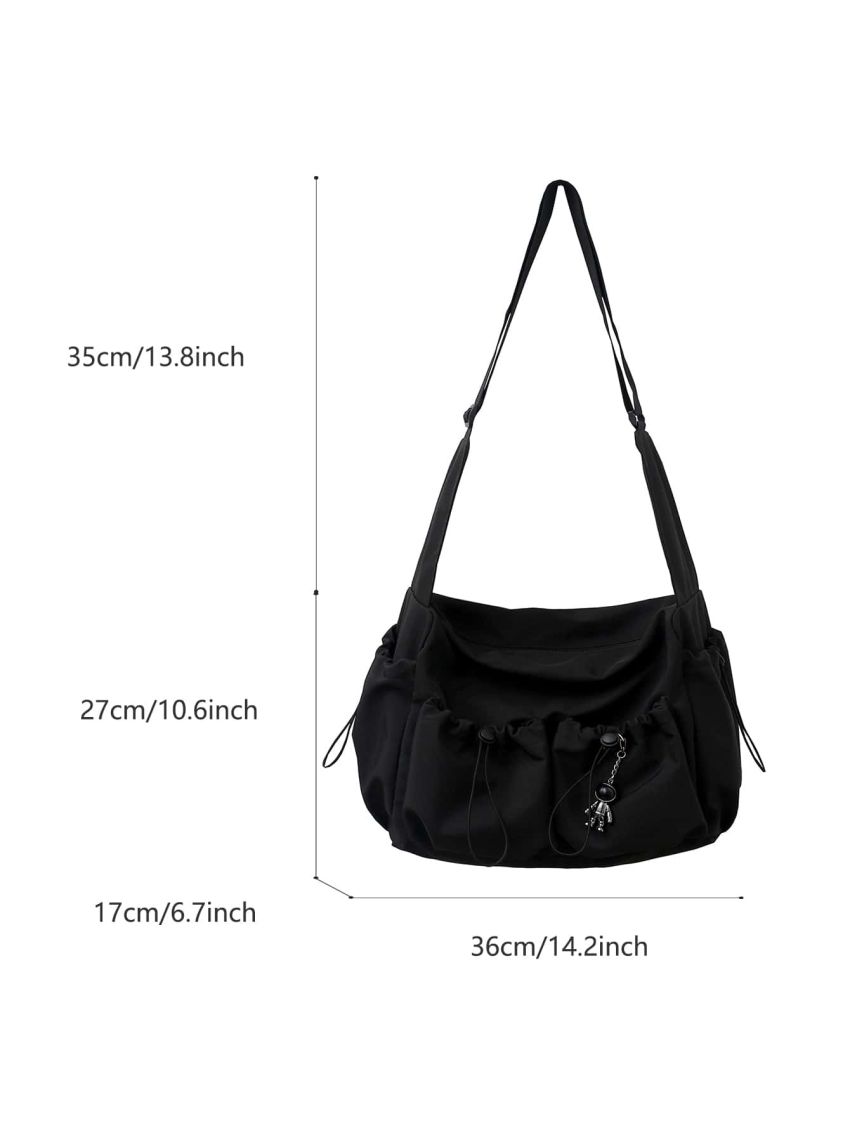 Large Capacity Drawstring Detail Crossbody Bag