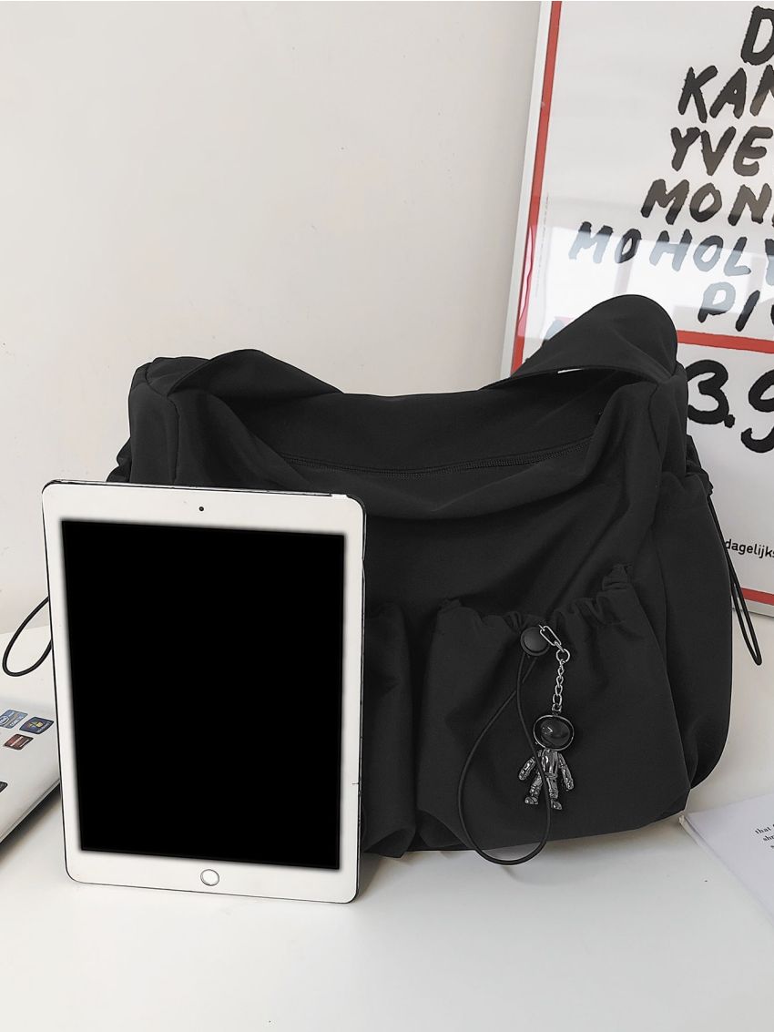 Large Capacity Drawstring Detail Crossbody Bag