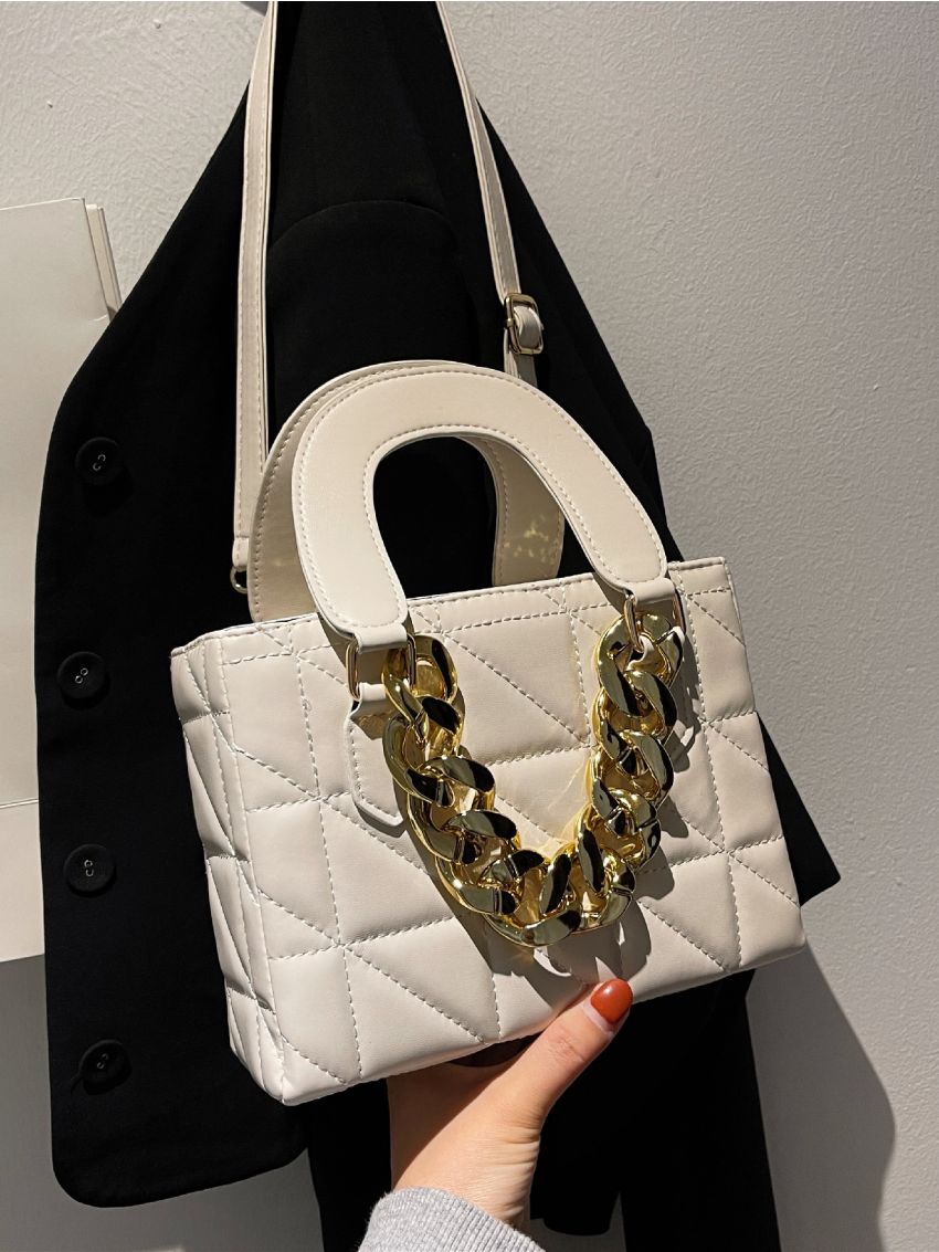 Mini Chain Decor Quilted Square Bag