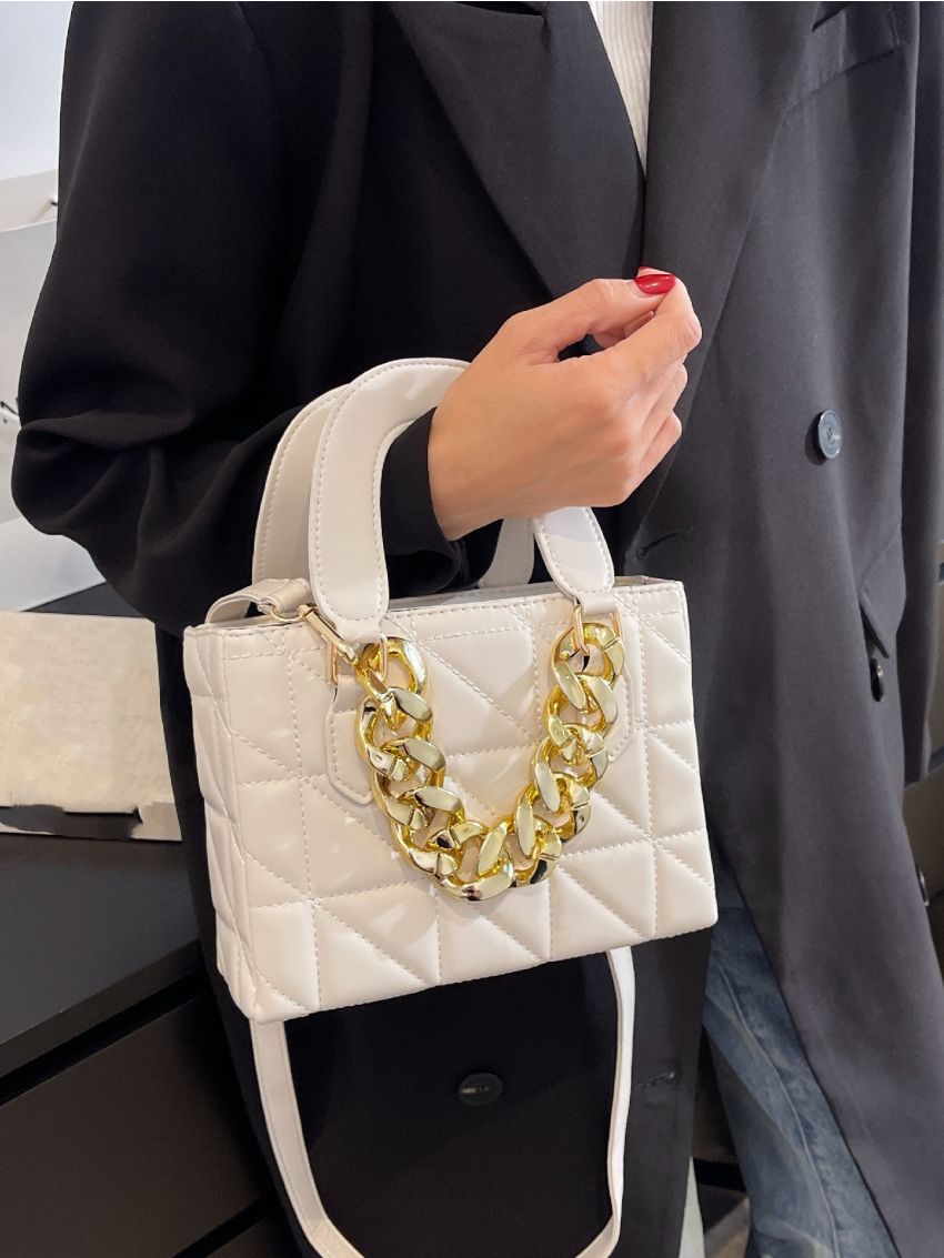 Mini Chain Decor Quilted Square Bag
