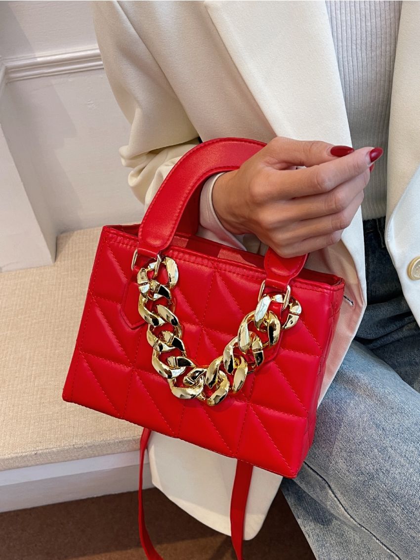 Mini Chain Decor Quilted Square Bag