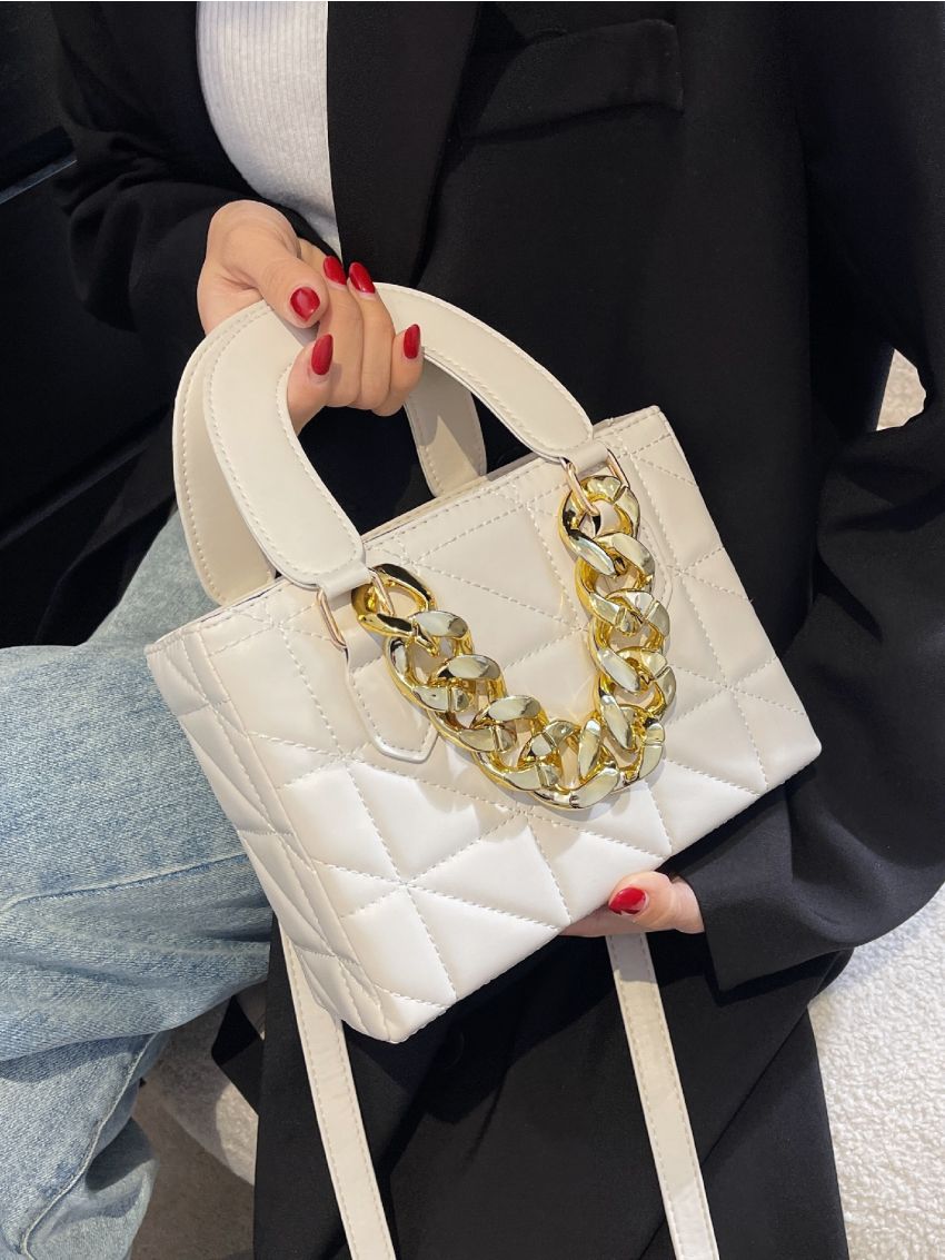 Mini Chain Decor Quilted Square Bag