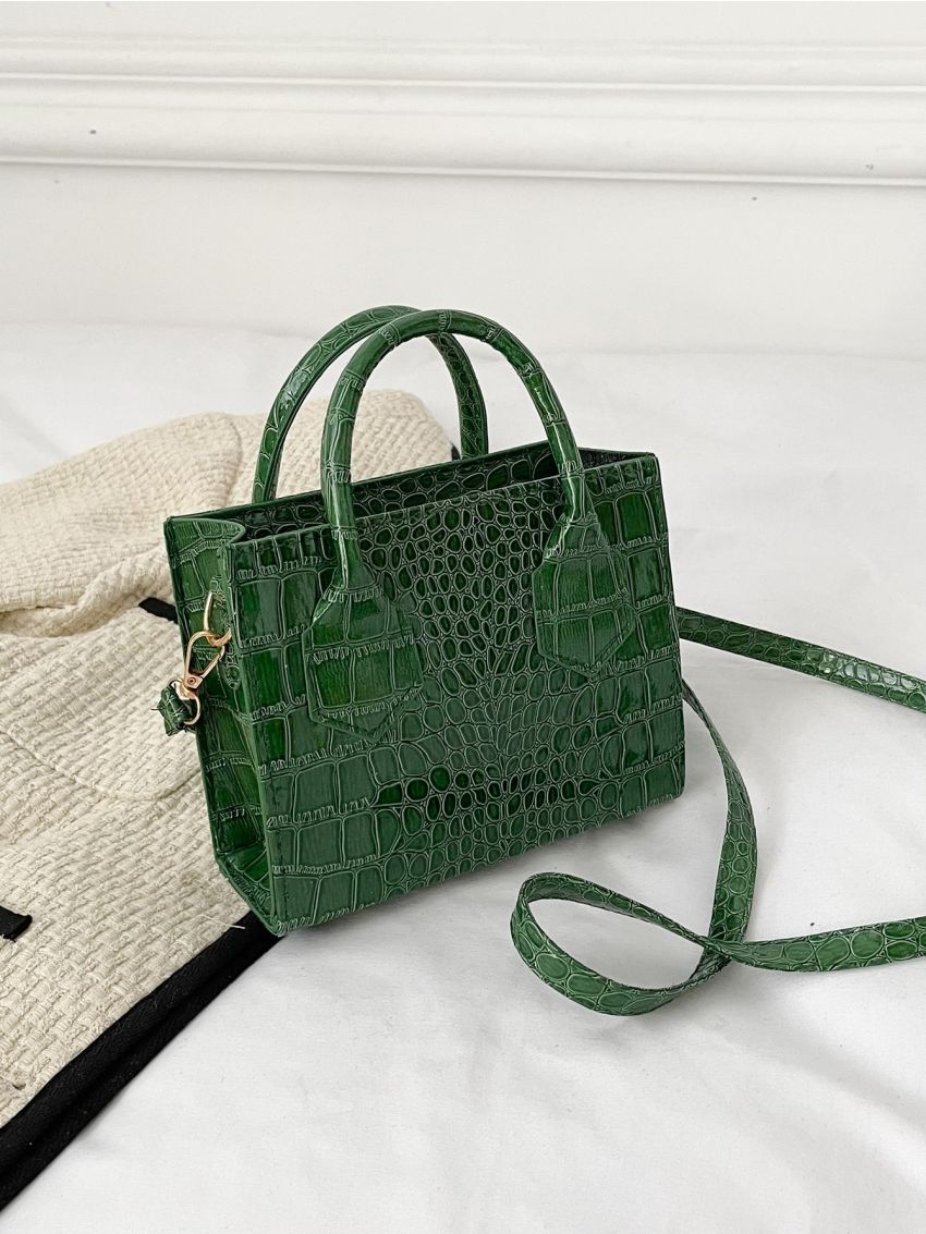 Mini Croc Embossed Satchel Bag