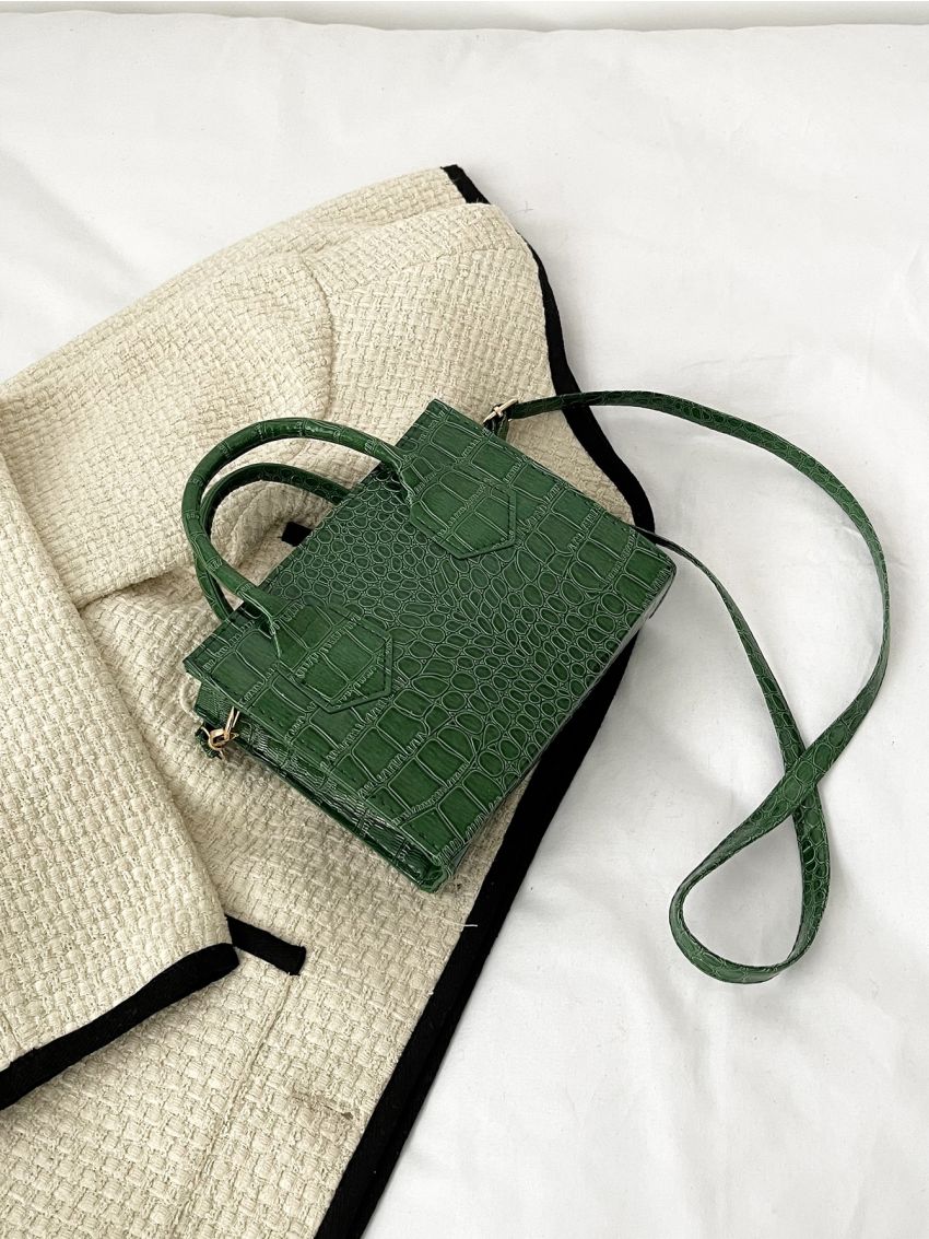Mini Croc Embossed Satchel Bag