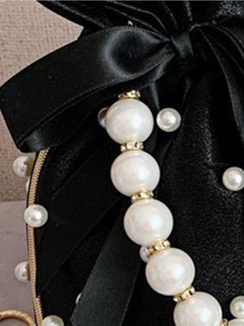 Mini Faux Pearl & Rhinestone Decor Bucket Bag