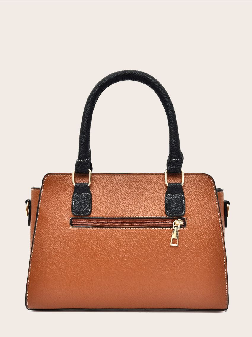 3pcs Metal Letter Decor Satchel Bag With Purse