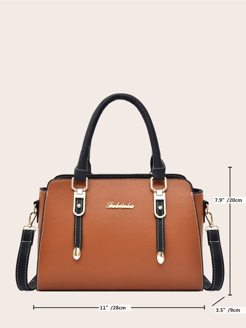 3pcs Metal Letter Decor Satchel Bag With Purse