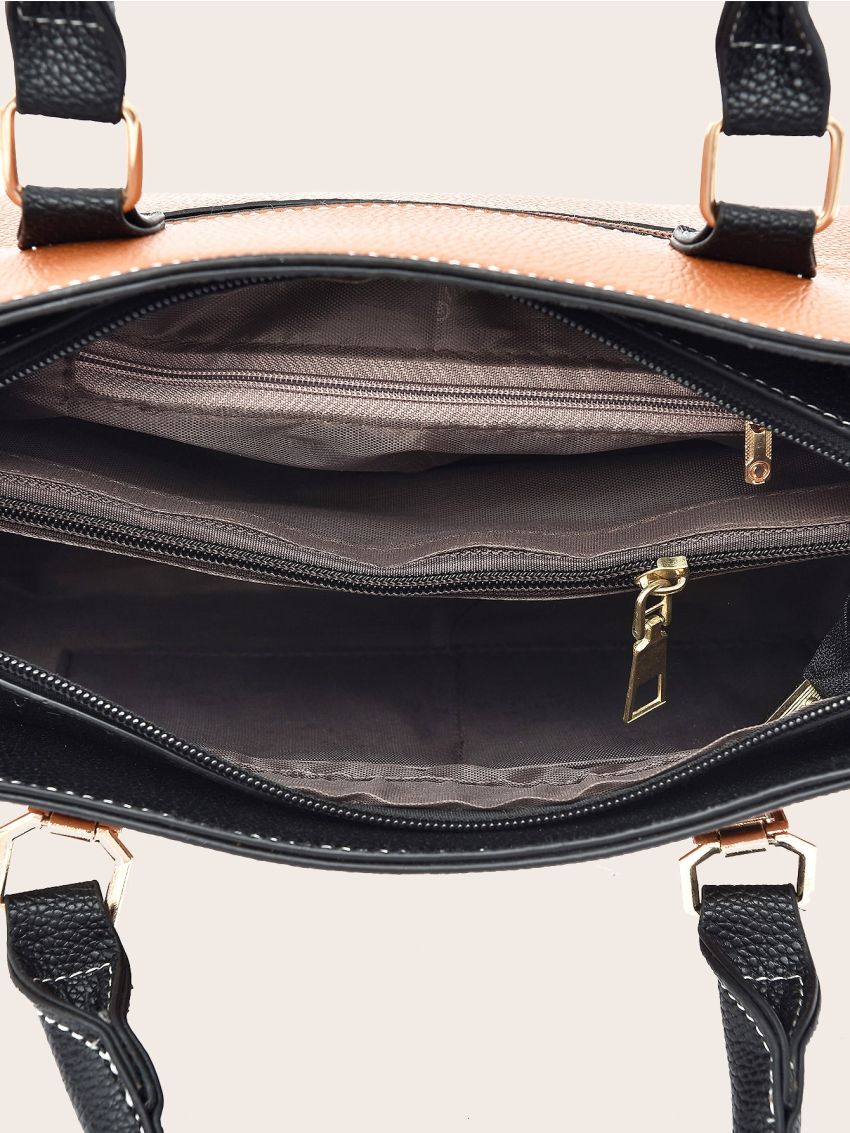 3pcs Metal Letter Decor Satchel Bag With Purse