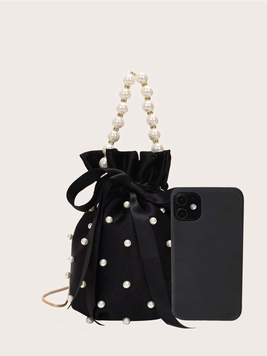 Mini Faux Pearl & Rhinestone Decor Bucket Bag