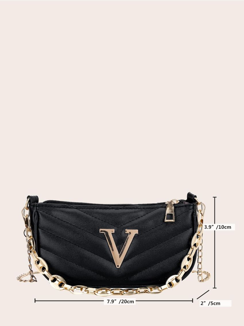 Mini Metal V Decor Chevron Baguette Bag